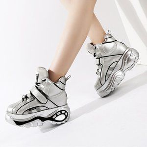 Autumn Female Black Silver Sneakers Wedges Shoes Women High Top